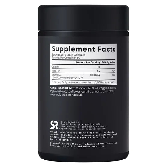 Sports Research Vitamin C Liposomal, 1000 mg, 180 Veggie Capsules