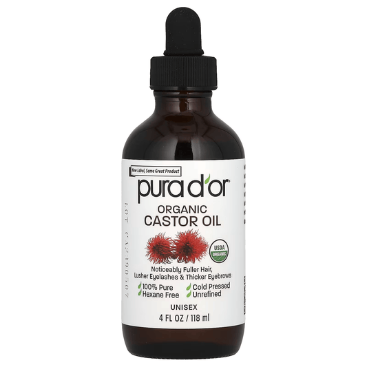 PURA D'OR 3.2 Oz ORGANIC Castor Oil - 100% Pure USDA Certified Cold Pressed