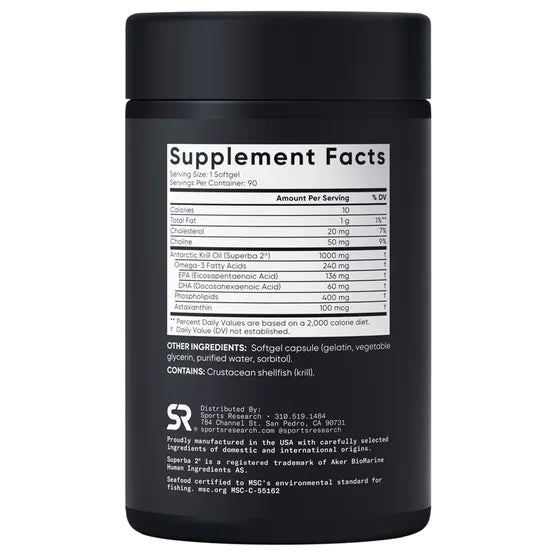 Sports Research Omega-3 Krill Oil Superba2 1000mg, 90ct Softgels