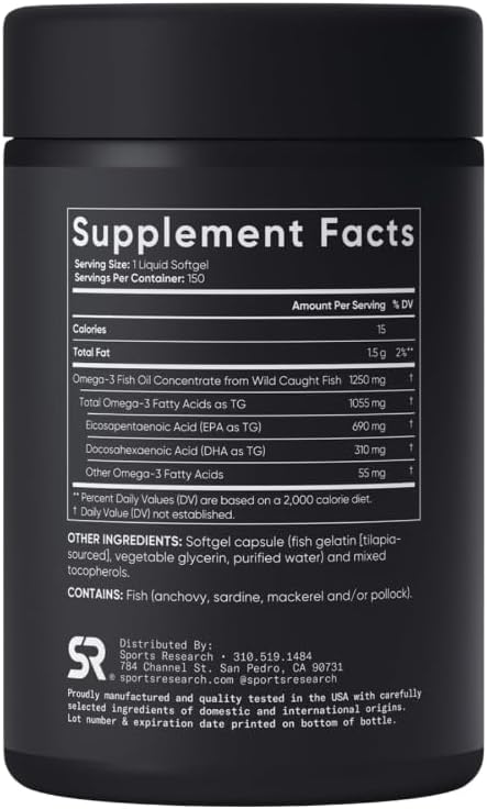 Sports Research Triple Strength Omega-3 Fish Oil, 150 Fish Softgels
