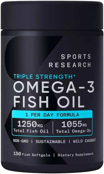 Sports Research Triple Strength Omega-3 Fish Oil, 150 Fish Softgels