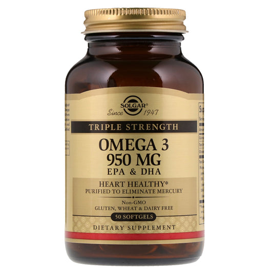 SOLGAR Triple Strength Omega 3 EPA & DHA, 950 mg, 50 Softgels