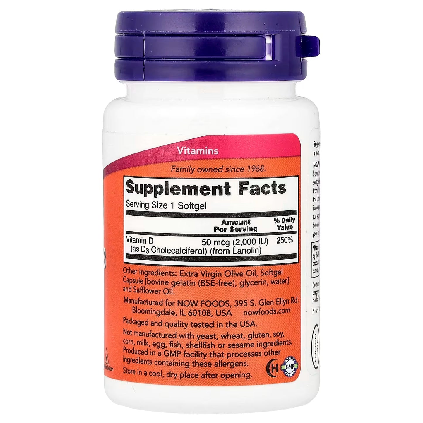 NOW Foods, Vitamin D-3, 2,000 IU, 30 Softgels