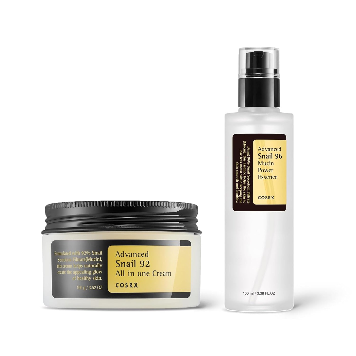 COSRX Duo- Snail 92 Cream & Snail 96 Essence, Daily Face Gel Moisturizer and Hydrating Serum for Face with Snail Secretion Filtrate