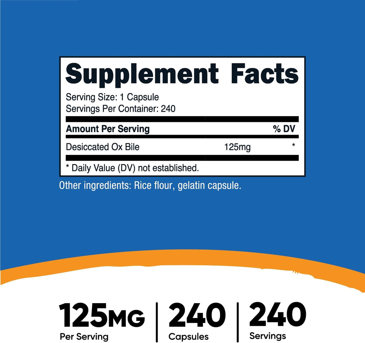 Nutricost Ox Bile Capsules 125mg, 240 Capsules