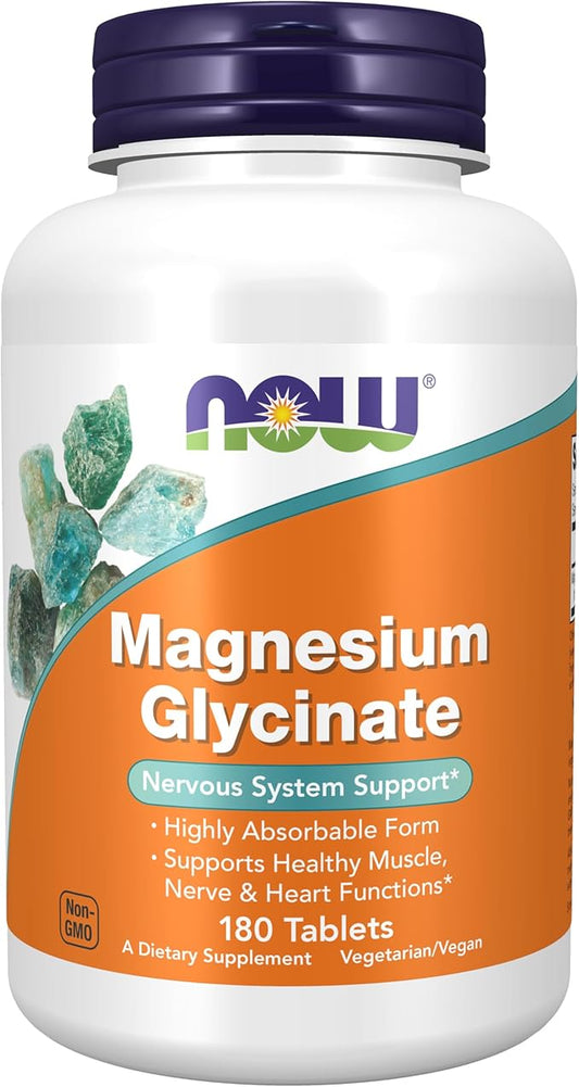 NOW Foods, Magnesium Glycinate, 200 mg, 180 Tablets (100 mg per Tablet)
