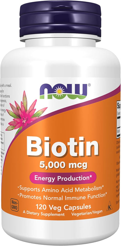 NOW Foods, Biotin, 5,000 mcg, 120 Veg Capsules