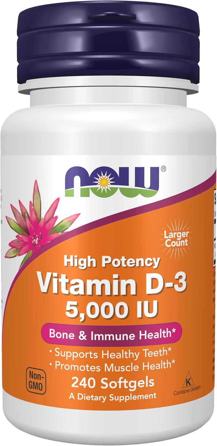 NOW Foods High Potency Vitamin D-3, 5,000 IU, 240 Soft Gels