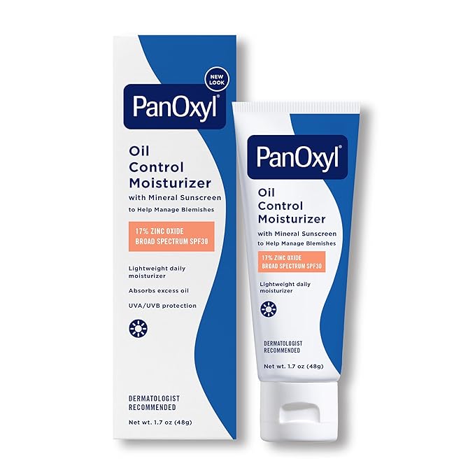PanOxyl AM Oil Control Moisturizer, NEW Sheer Formula, Absorbs Excess Oil and Reduces Shine, with Mineral Sunscreen for Acne Prone and Oily And All Skin Tones - 1.7 oz
