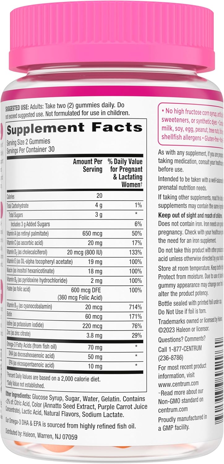 Centrum, PreNatal Multivitamin Gummy, Mixed Berry & Orange, 60 Gummies