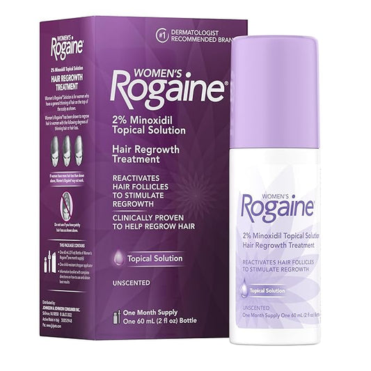 Rogaine Women's 2% Minoxidil Solution for Hair Regrowth, 1 Month Supply - 2 Oz