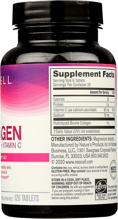 Neocell Super Collagen Type 1 and 3 plus Vitamin C Tablets, 120 Count