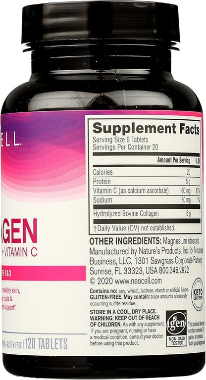 Neocell Super Collagen Type 1 and 3 plus Vitamin C Tablets, 120 Count