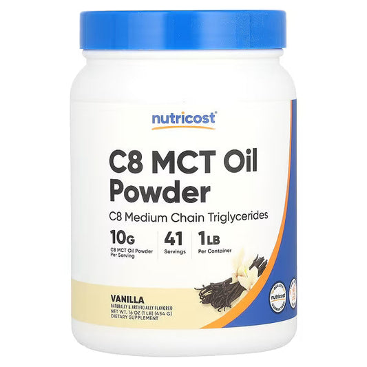 Nutricost, C8 MCT Oil Powder, Vanilla, 1 lb (454 g)