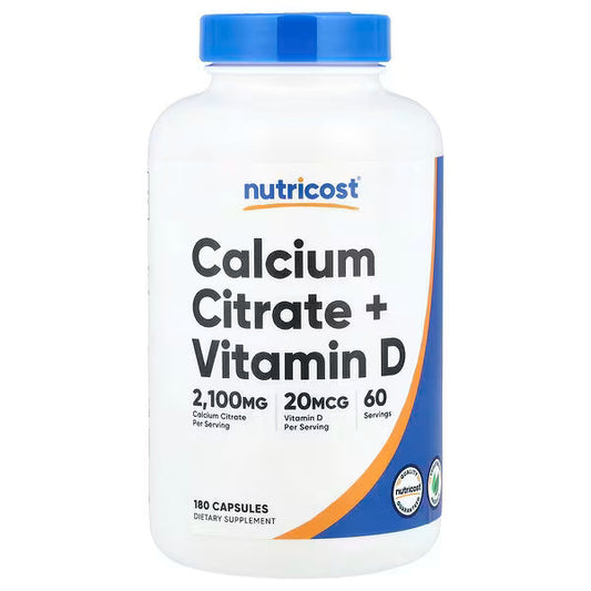 Nutricost, Calcium Citrate + Vitamin D, 180 Capsules