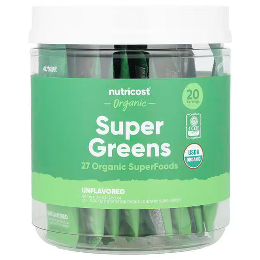Nutricost, Organic Super Greens, Unflavored, 20 Stick Packs, 0.36 oz (10 g) Each