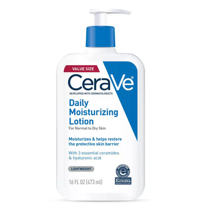 CeraVe Daily Moisturizing Lotion for Dry Skin, Body Lotion & Face Moisturizer with Hyaluronic Acid and Ceramides, Daily Moisturizer, Fragrance Free, Oil-Free, 16 floz