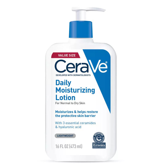 CeraVe Daily Moisturizing Lotion for Dry Skin, Body Lotion & Face Moisturizer with Hyaluronic Acid and Ceramides, Daily Moisturizer, Fragrance Free, Oil-Free, 16 floz