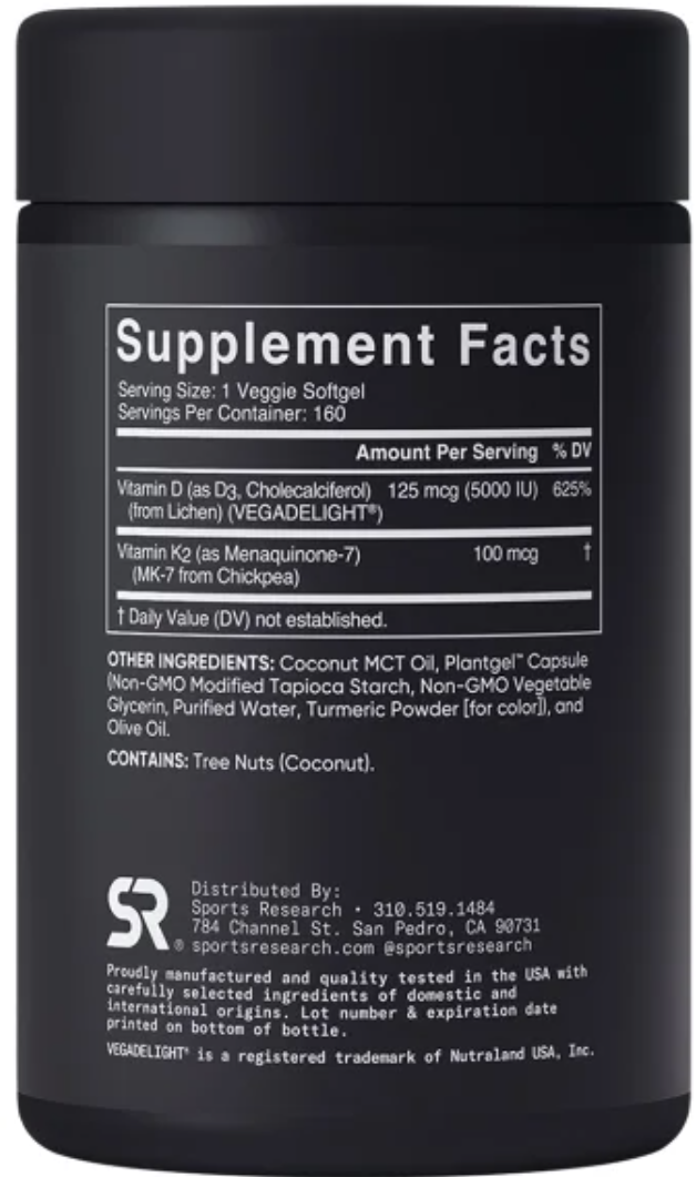 Sports Research D3 + K2, 160 Veggie Softgels