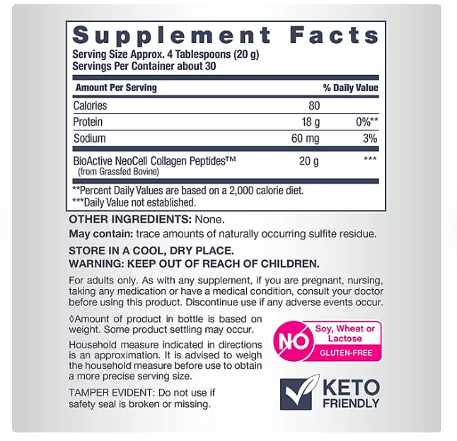 NeoCell Super Collagen Peptides, Unflavored Powder, Collagen Type 1 & 3 21.2 oz