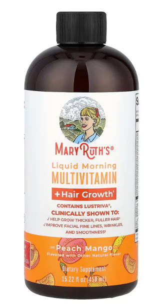 MaryRuth's, Liquid Morning Multivitamin + Hair Growth, Peach Mango, 15.22 fl oz (450 ml)