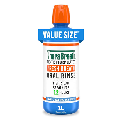 TheraBreath fresh breath mouthwash, icy mint, alcohol-free, 1 liter, 2 Per Package 2 Liter total weight