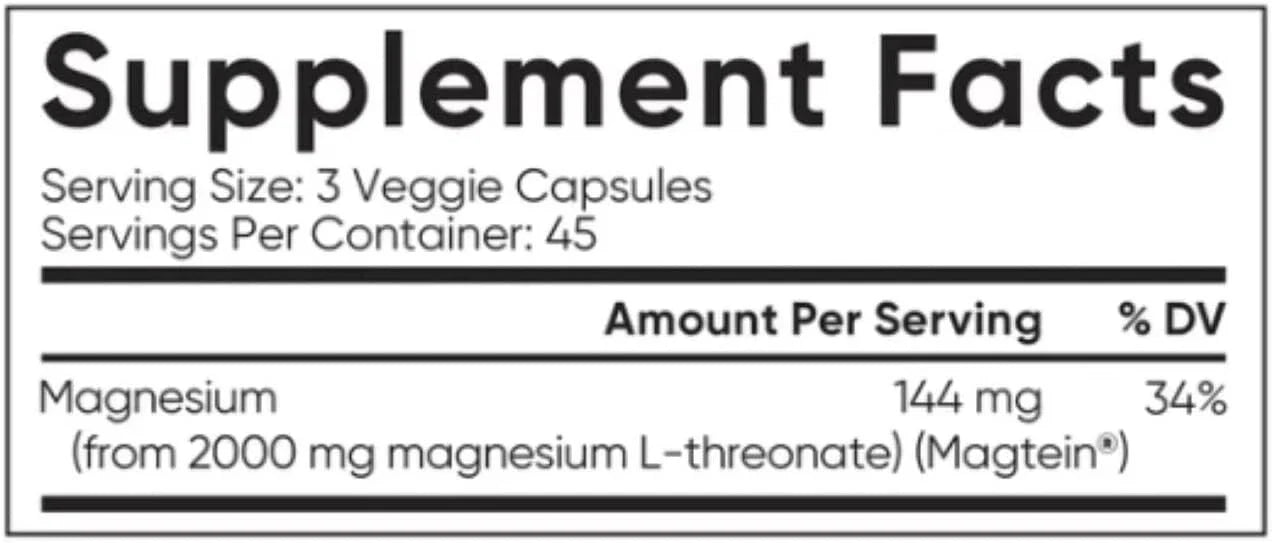 Sports Research Magtein MAGNESIUM L-THREONATE, 2000 mg, 135 Veggie Capsules