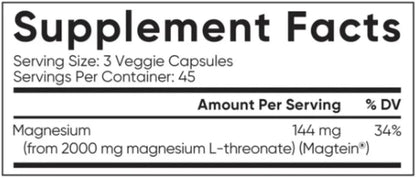 Sports Research Magtein MAGNESIUM L-THREONATE, 2000 mg, 135 Veggie Capsules
